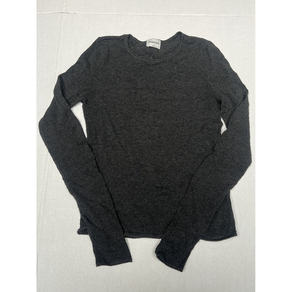 Sunday Best Top Sinch Seamless Navy Blue Ribbed Long Sleeve Stretch Casual